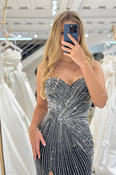 Black Prom Dress Mermaid Sweetheart Long Evening Dress With Slit